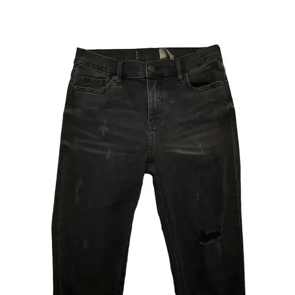 Women 26 Free People Great Heights Frayed Skinny Jeans Black Denim Pants Crop - Picture 2 of 6